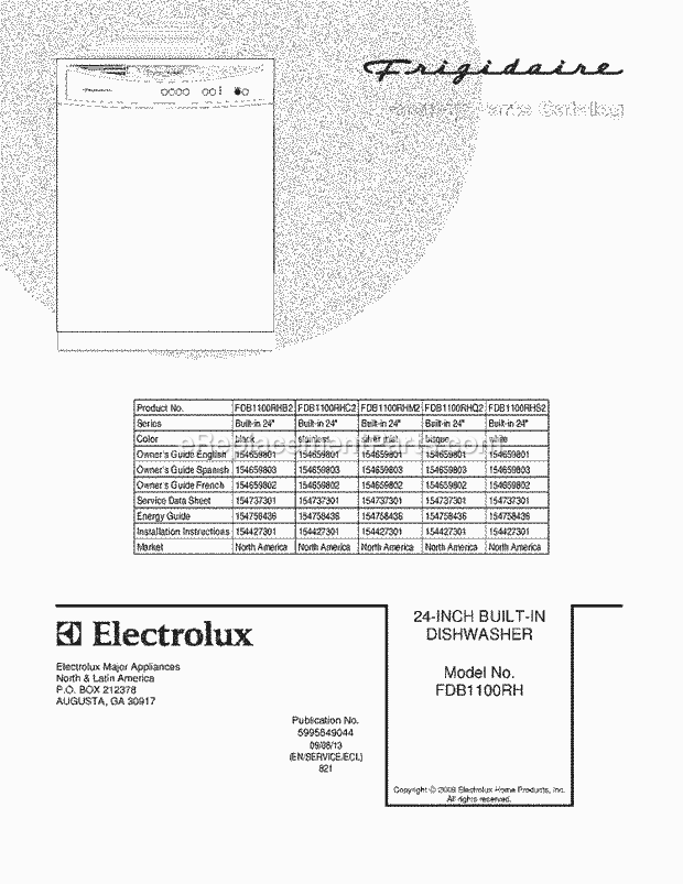 Frigidaire FDB1100RHM2 Dishwasher Page B Diagram