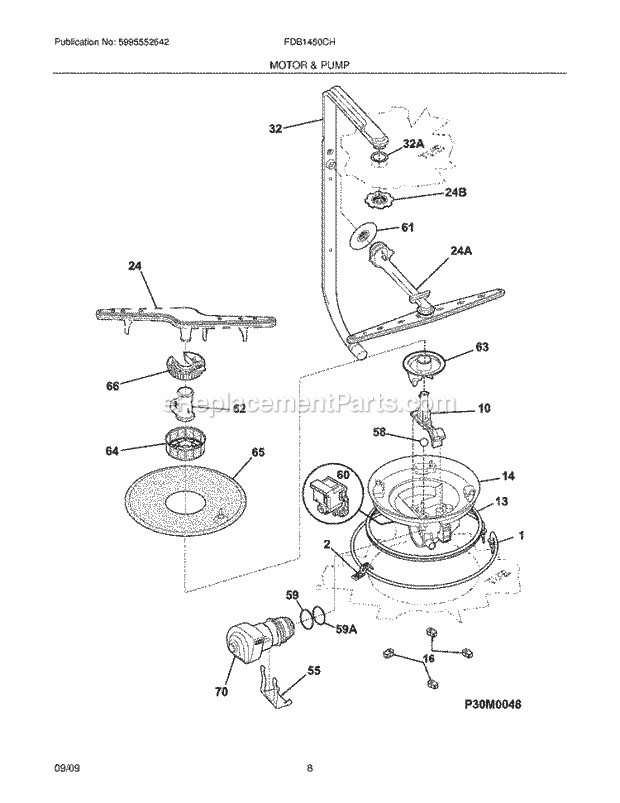 Frigidaire FDB1450CHC4 Dishwasher Motor & Pump Diagram