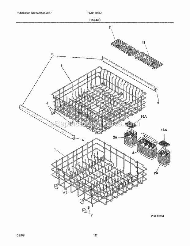 Frigidaire FDB1500LFB4 Dishwasher Racks Diagram