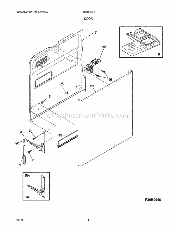 Frigidaire FDB1500LFC4 Dishwasher Door Diagram