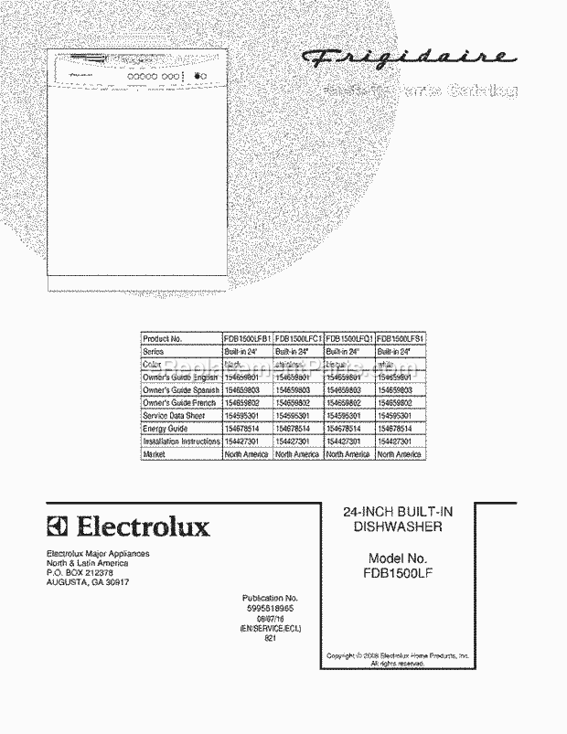 Frigidaire FDB1500LFQ1 Dishwasher Page B Diagram