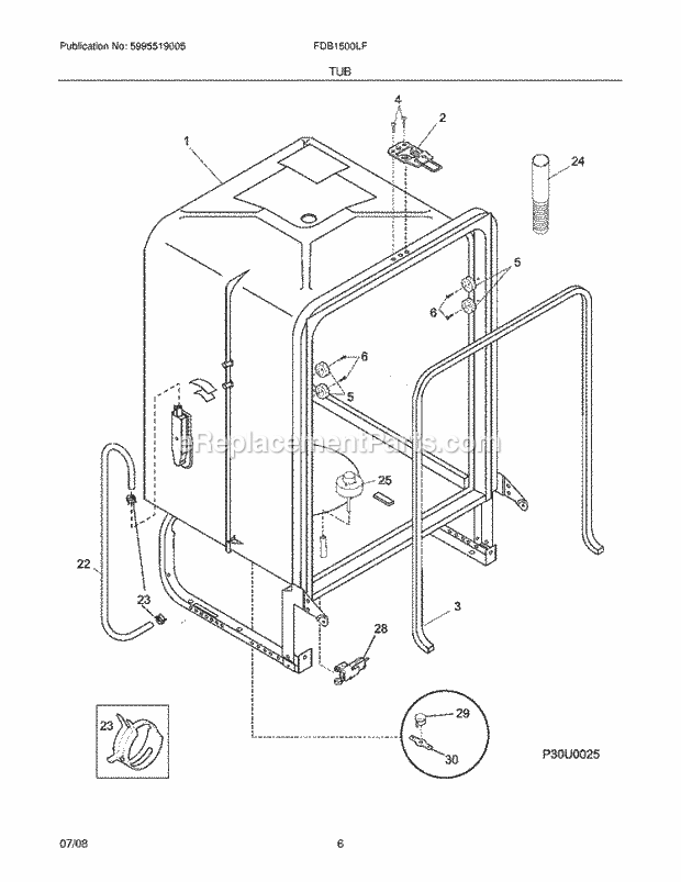 Frigidaire FDB1500LFQ2 Dishwasher Tub Diagram