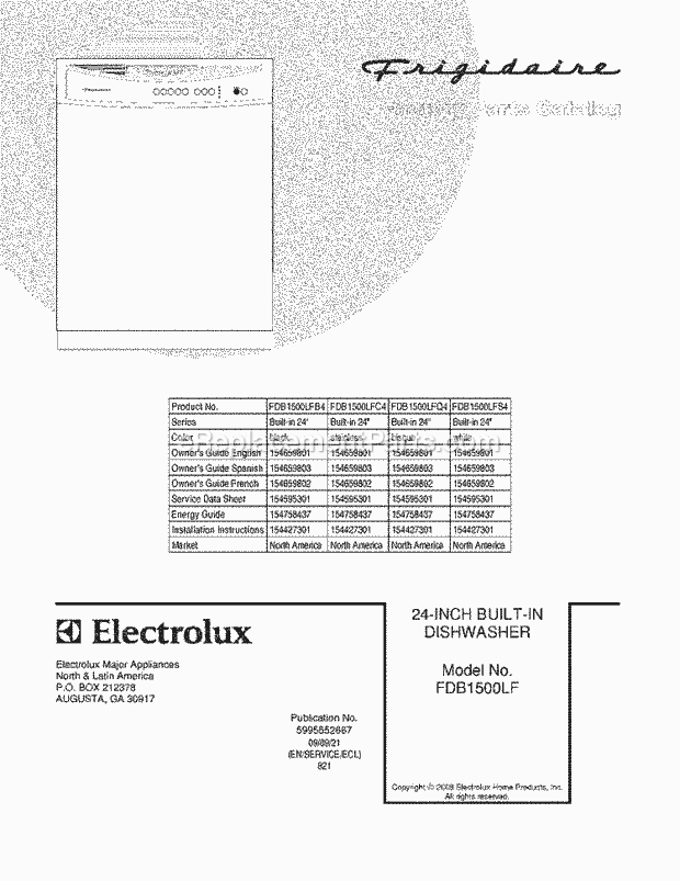 Frigidaire FDB1500LFQ4 Dishwasher Page B Diagram