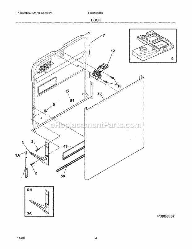 Frigidaire FDB1501BFQ0 Dishwasher Door Diagram