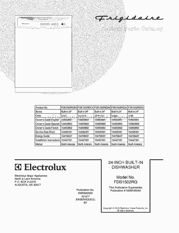 Frigidaire FDB1502RGB4 Dishwasher Page B Diagram