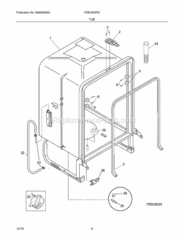 Frigidaire FDB1502RGB4 Dishwasher Tub Diagram