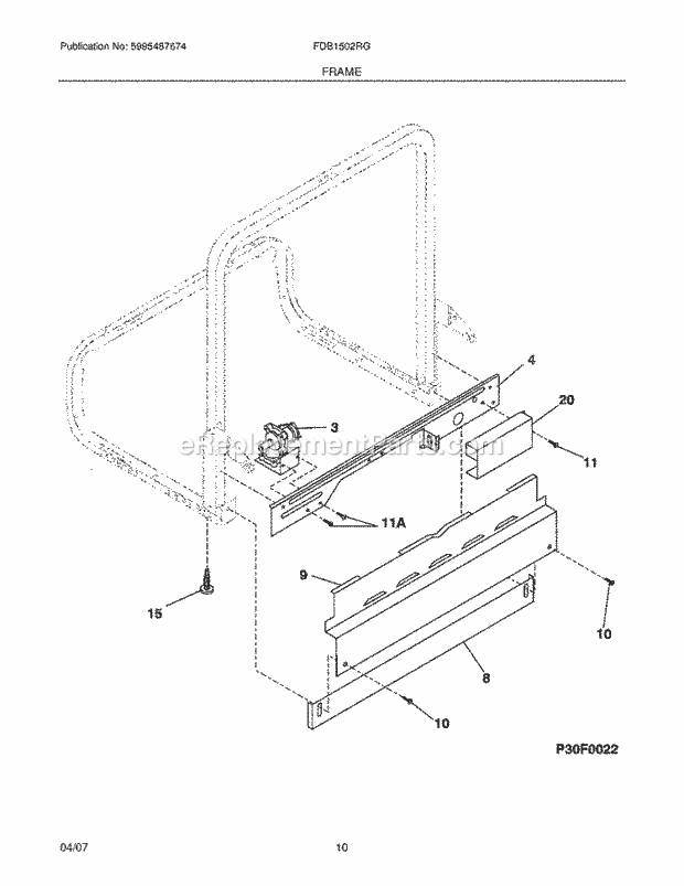 Frigidaire FDB1502RGQ0 Dishwasher Frame Diagram