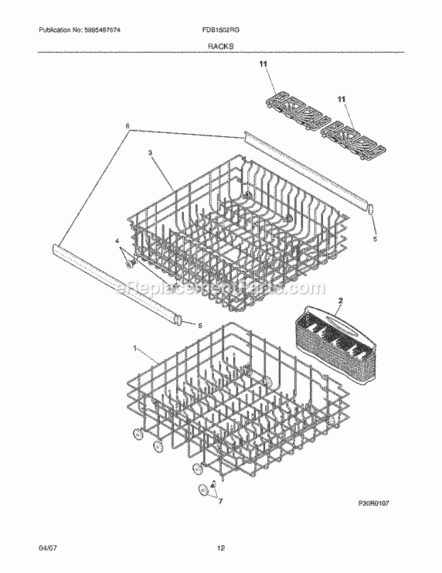 Frigidaire FDB1502RGQ0 Dishwasher Racks Diagram