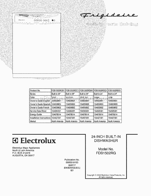 Frigidaire FDB1502RGQ1 Dishwasher Page B Diagram