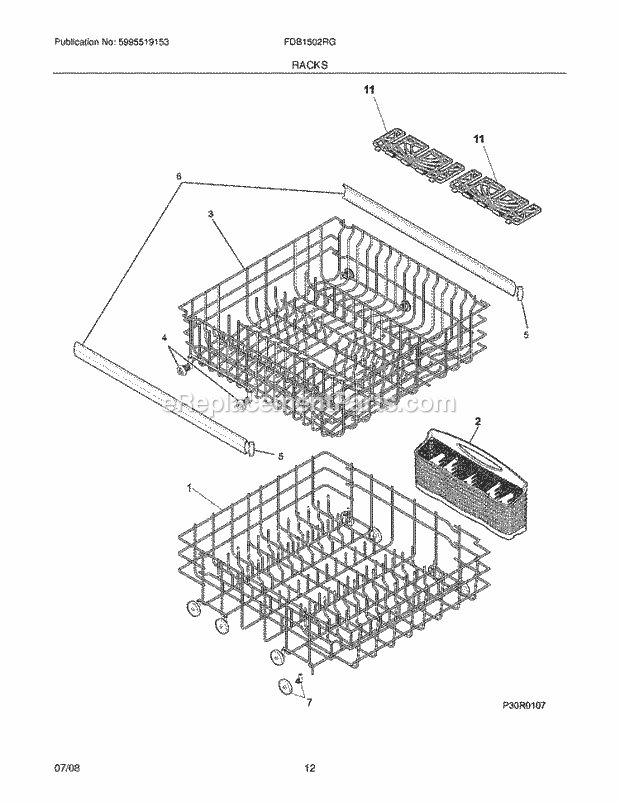 Frigidaire FDB1502RGQ1 Dishwasher Racks Diagram