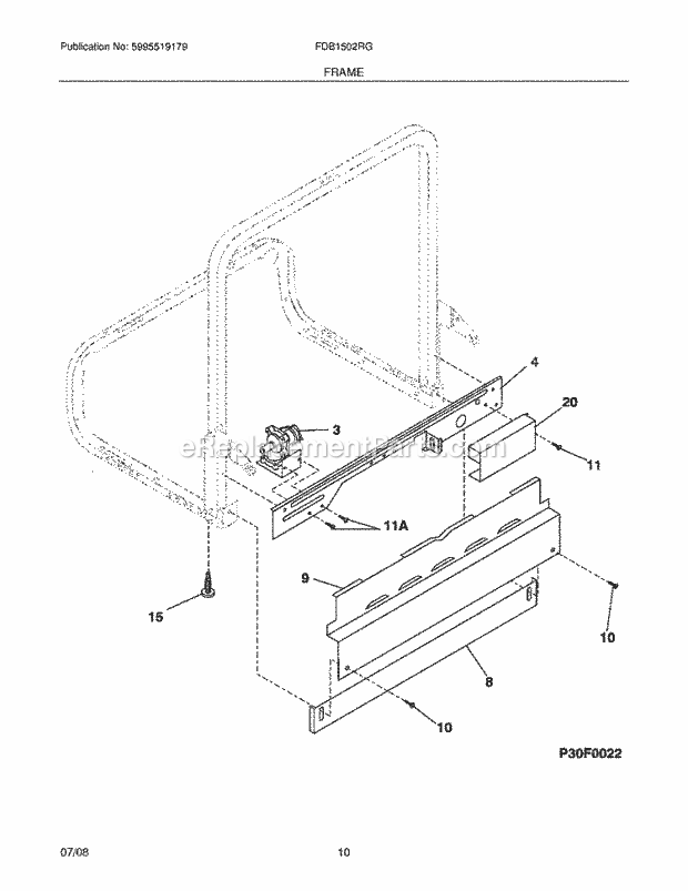 Frigidaire FDB1502RGQ2 Dishwasher Frame Diagram