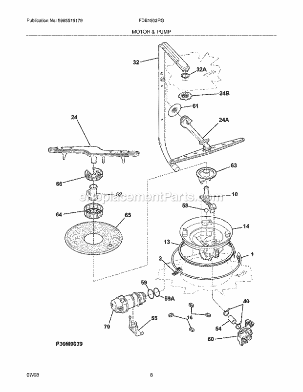 Frigidaire FDB1502RGQ2 Dishwasher Motor & Pump Diagram