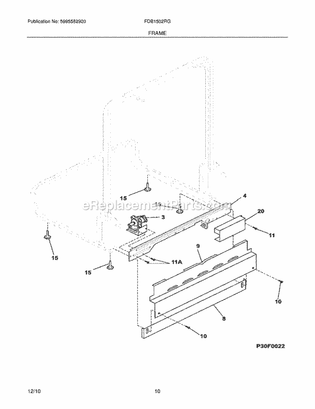 Frigidaire FDB1502RGQ4 Dishwasher Frame Diagram