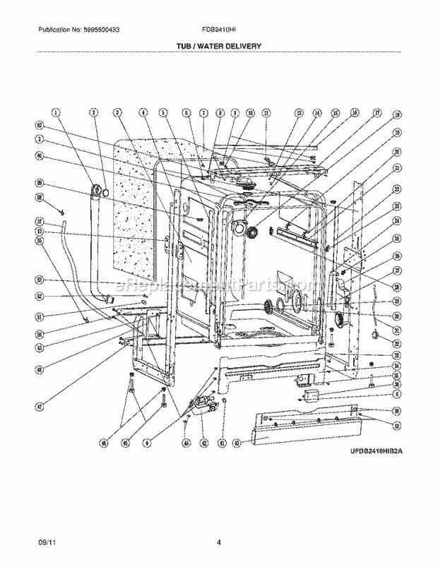 Frigidaire FDB2410HIC2A Dishwasher Tub/Water Delivery Diagram