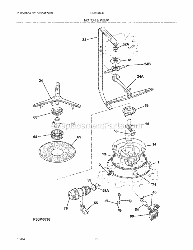 Frigidaire FDB2810LDB0 Dishwasher Motor & Pump Diagram