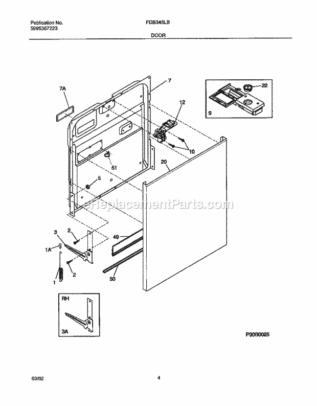 Frigidaire FDB345LBS0 Dishwasher Door Diagram