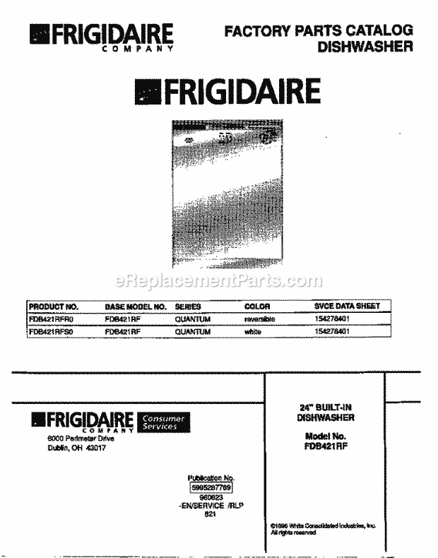 Frigidaire FDB421RFR0 Frigidaire Built-in Dishwasher Page B Diagram