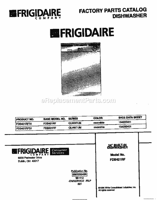 Frigidaire FDB421RFS1 Frigidaire Built-in Dishwasher Page B Diagram
