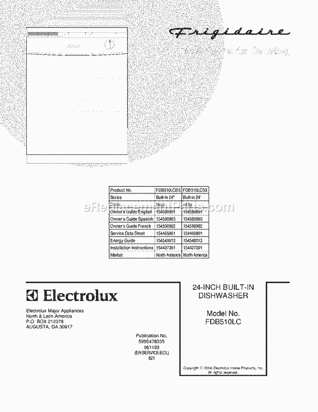 Frigidaire FDB510LCB3 Dishwasher Page B Diagram