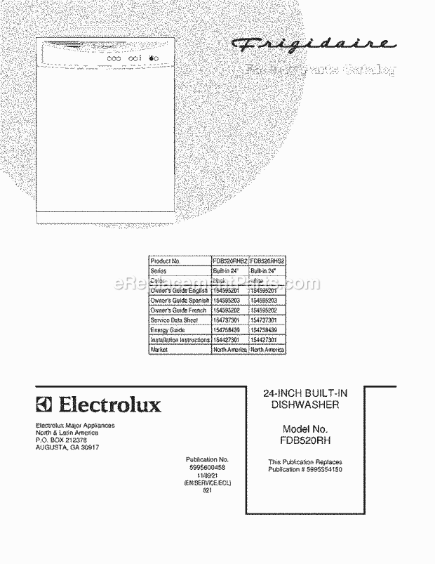 Frigidaire FDB520RHB2 Dishwasher Page B Diagram