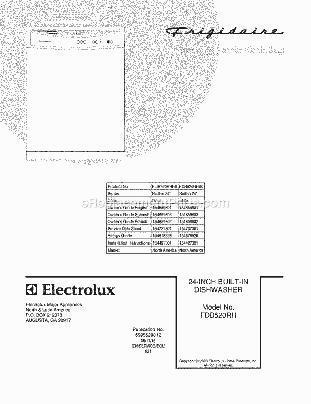 Frigidaire FDB520RHS0 Dishwasher Page B Diagram