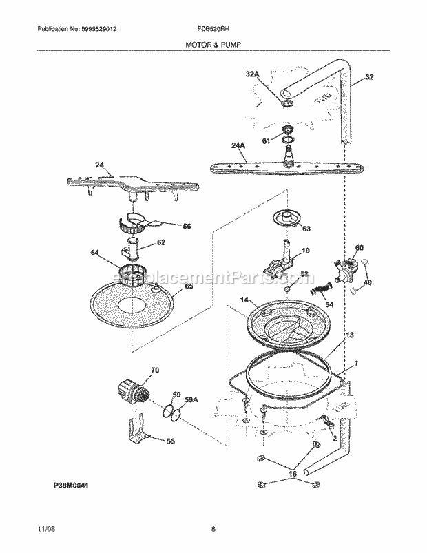 Frigidaire FDB520RHS0 Dishwasher Motor & Pump Diagram