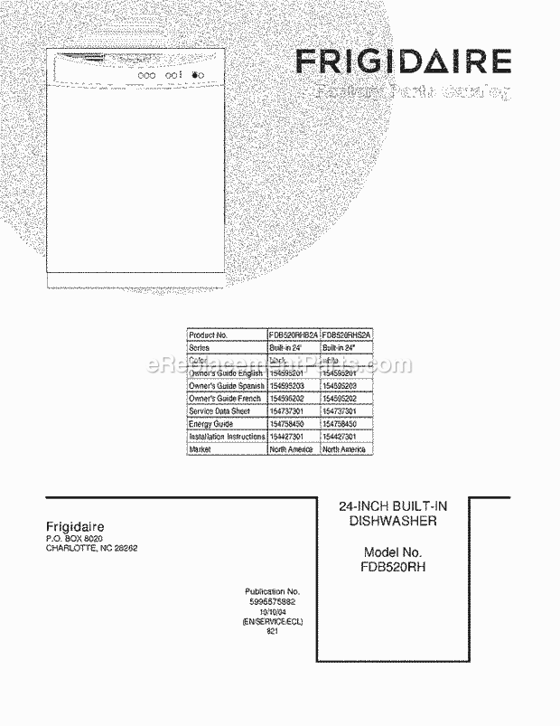 Frigidaire FDB520RHS2A Dishwasher Page B Diagram