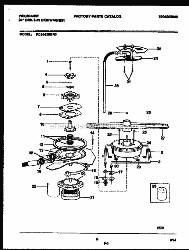 Frigidaire FDB643RBR0 Dishwasher Motor Pump Parts Diagram