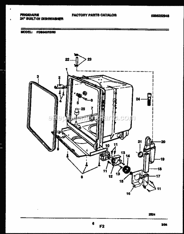 Frigidaire FDB643RBR0 Dishwasher Tub and Frame Parts Diagram