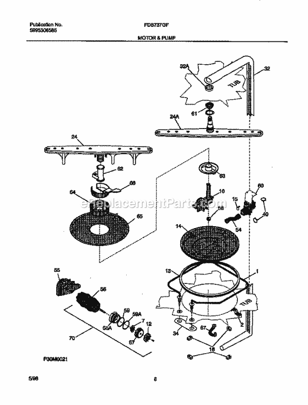 Frigidaire FDB737GFR2 Dishwasher Motor & Pump Diagram