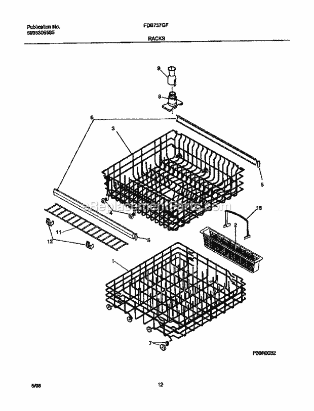 Frigidaire FDB737GFR2 Dishwasher Racks Diagram