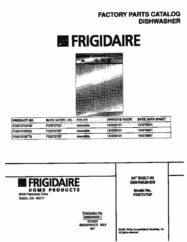 Frigidaire FDB737GFS0 Dishwasher Page B Diagram