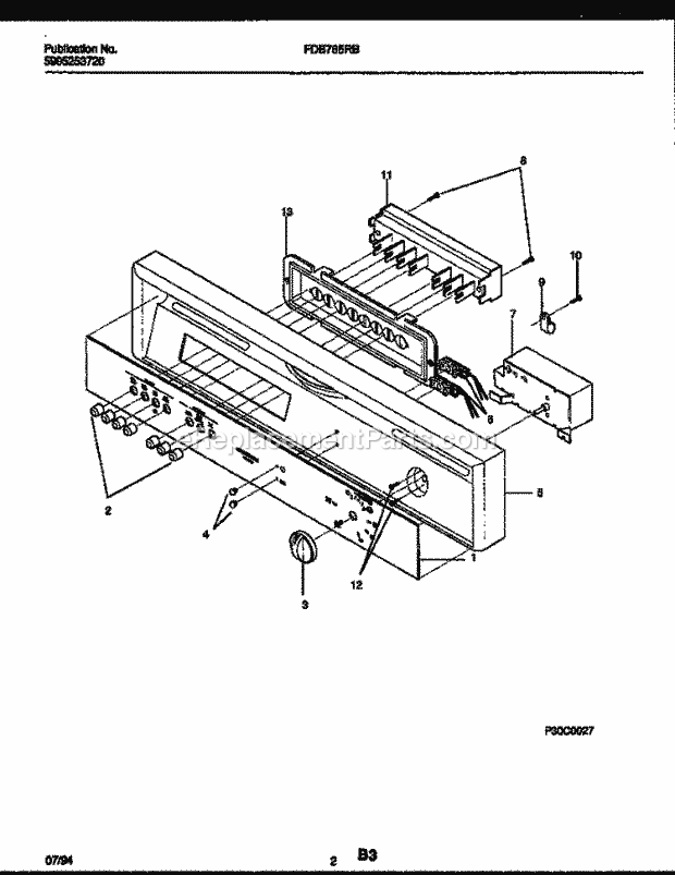Frigidaire FDB765RBT0 Dishwasher Console and Control Parts Diagram