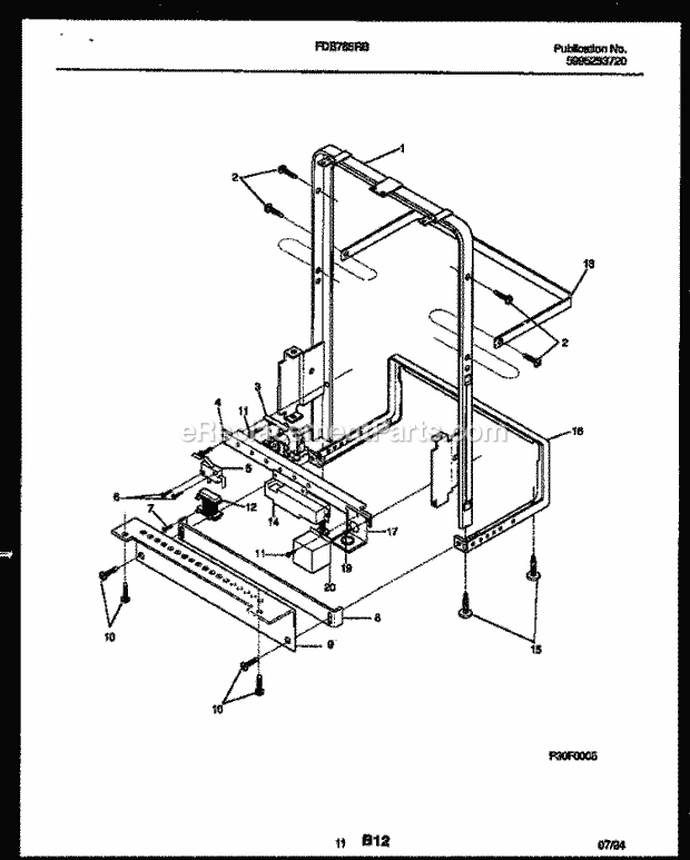 Frigidaire FDB765RBT0 Dishwasher Power Dry and Motor Parts Diagram