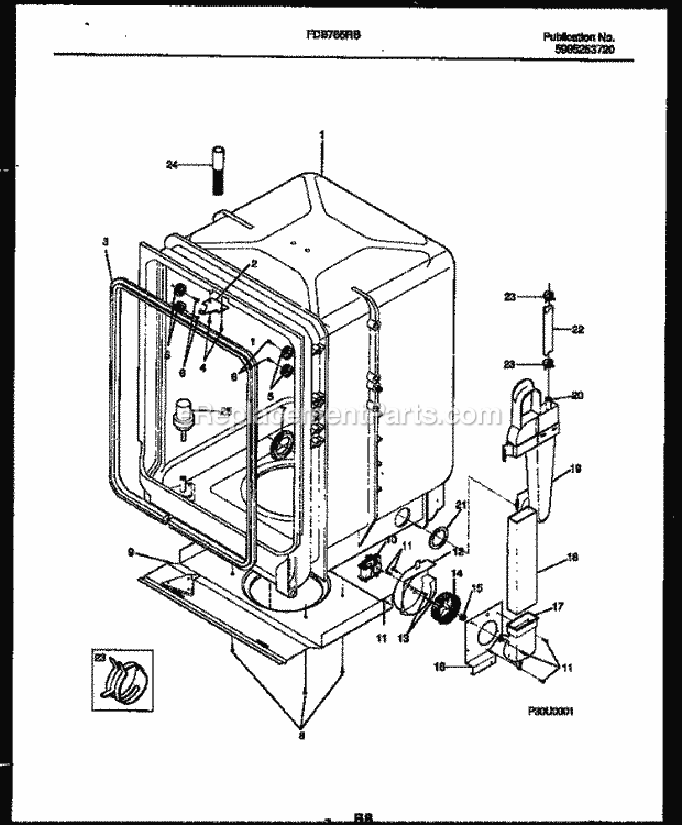 Frigidaire FDB765RBT0 Dishwasher Tub and Frame Parts Diagram