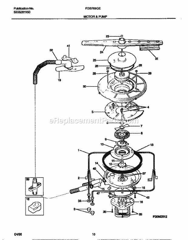 Frigidaire FDB768GEW0 Dishwasher Motor & Pump Diagram