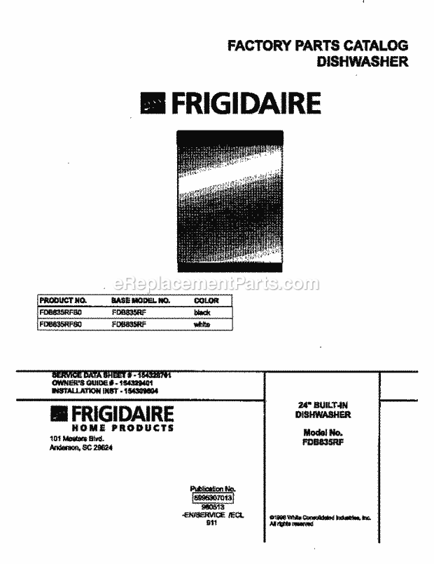 Frigidaire FDB835RFB0 Dishwasher Page B Diagram