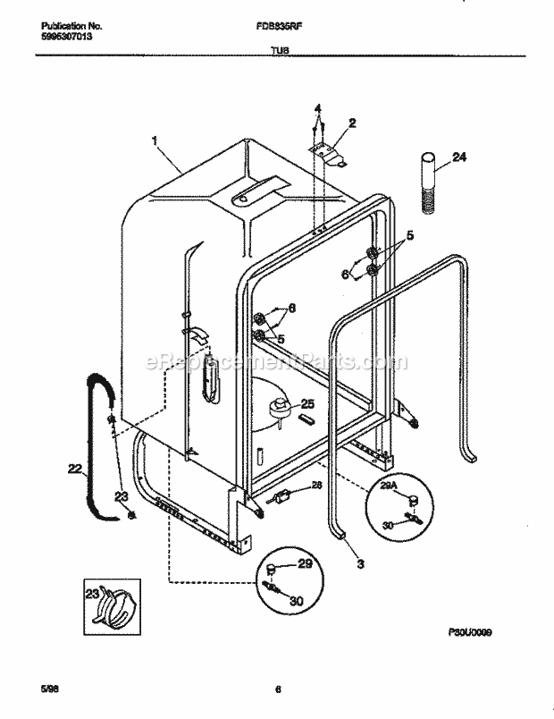 Frigidaire FDB835RFS0 Electric Frigidaire/Elec Wall Oven Tub Diagram