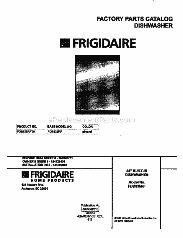 Frigidaire FDB835RFT0 Frigidaire/Dw Page B Diagram
