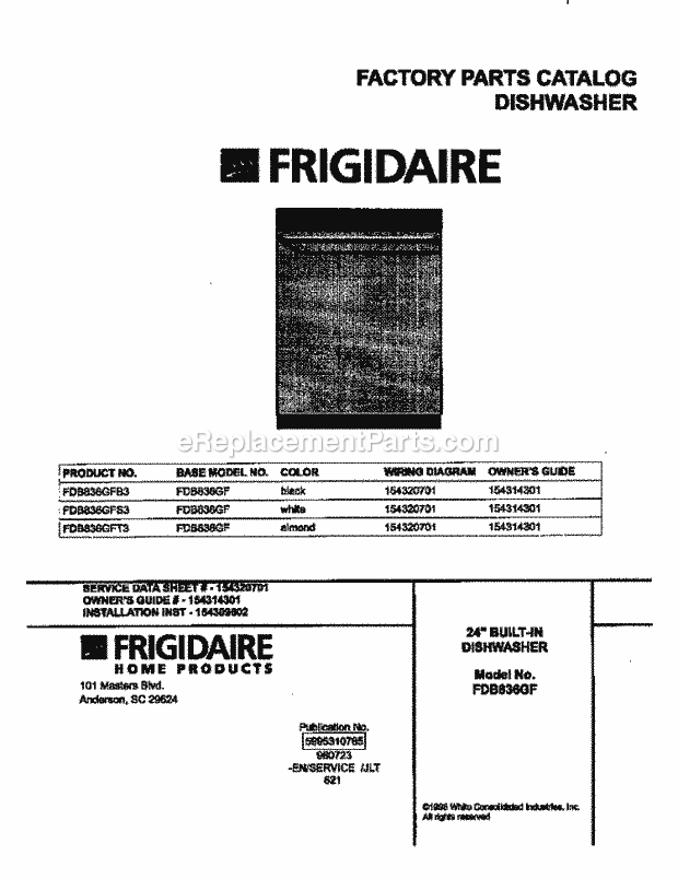 Frigidaire FDB836GFB3 Frigidaire/Dishwasher Page B Diagram
