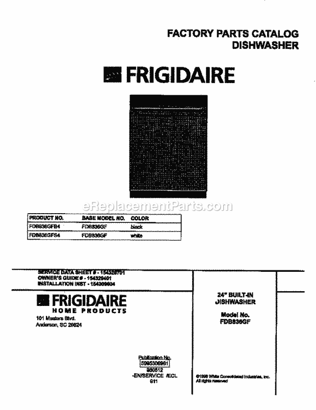 Frigidaire FDB836GFB4 Dishwasher Page B Diagram