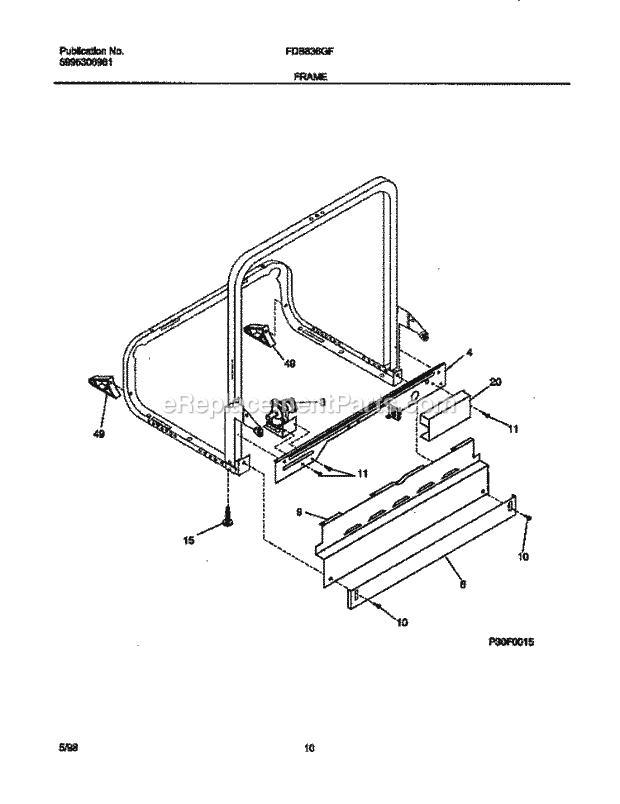 Frigidaire FDB836GFB4 Dishwasher Frame Diagram