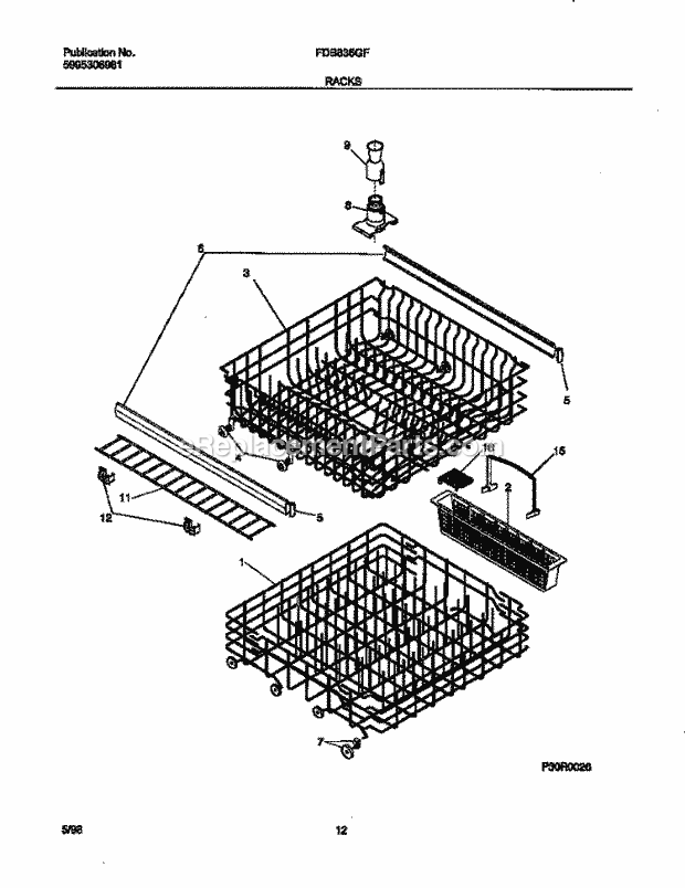 Frigidaire FDB836GFB4 Dishwasher Rack Diagram