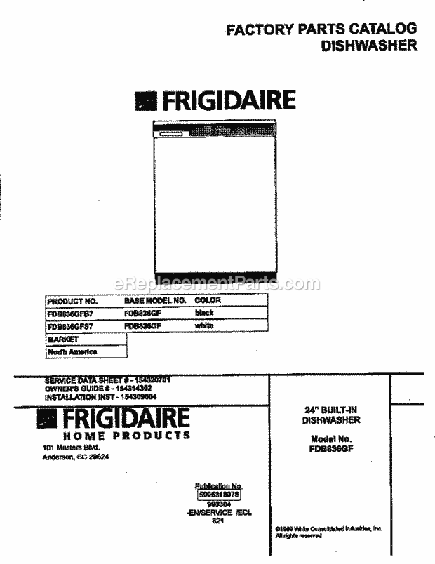 Frigidaire FDB836GFB7 Frigidaire/Dishwasher Page B Diagram