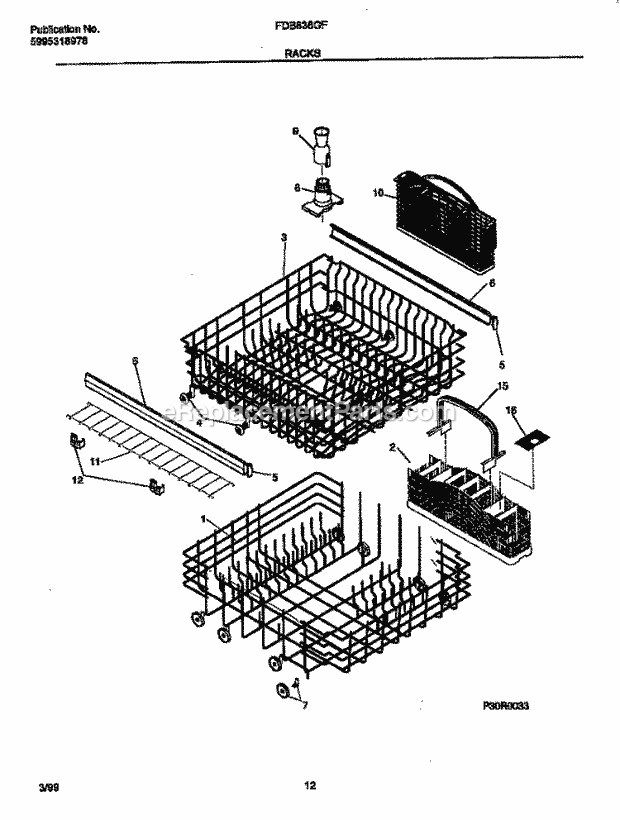 Frigidaire FDB836GFB7 Frigidaire/Dishwasher Rack Diagram