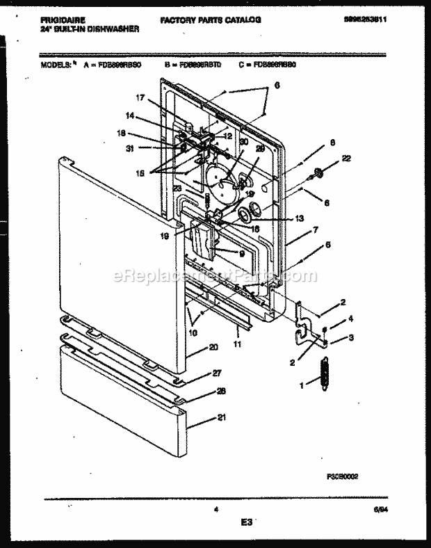 Frigidaire FDB898RBB0 Dishwasher Door Parts Diagram