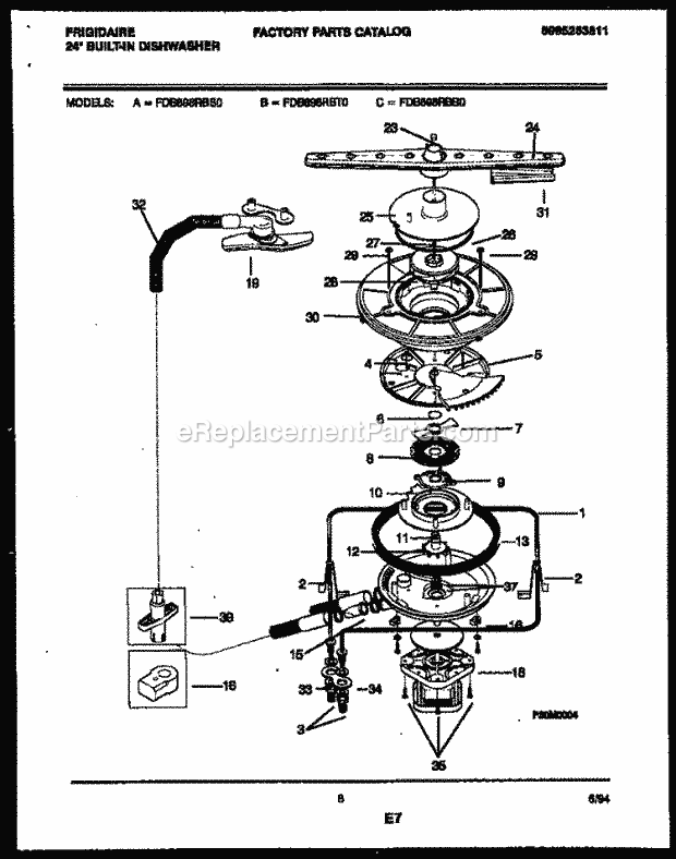 Frigidaire FDB898RBB0 Dishwasher Motor Pump Parts Diagram