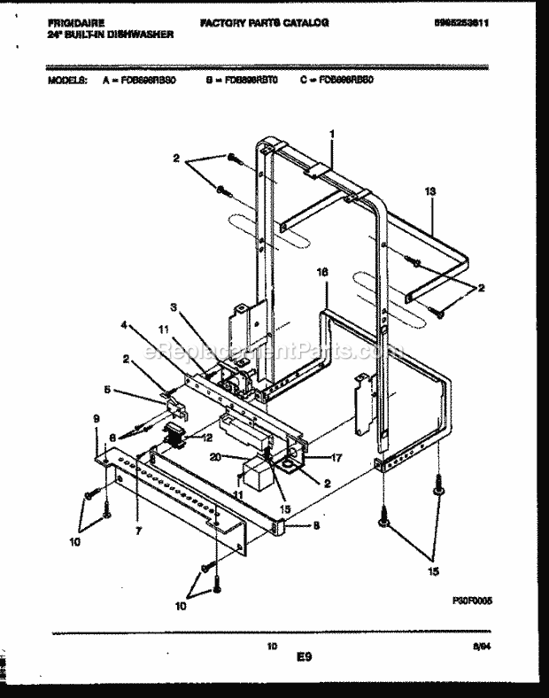 Frigidaire FDB898RBB0 Dishwasher Power Dry and Motor Parts Diagram