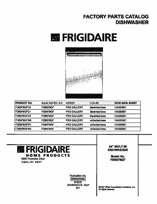 Frigidaire FDB979GFC2 Frigidaire/Dishwasher Page B Diagram