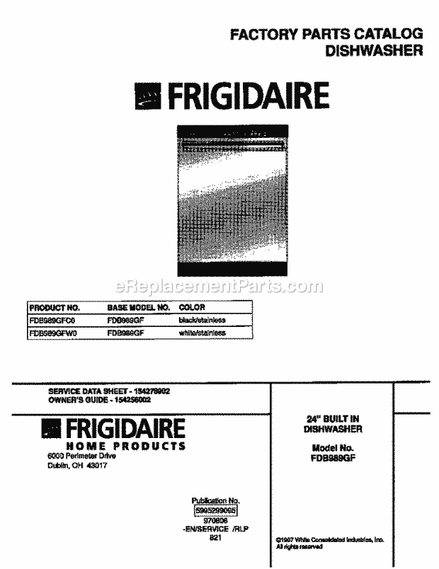 Frigidaire FDB989GFC0 Dishwasher Page B Diagram